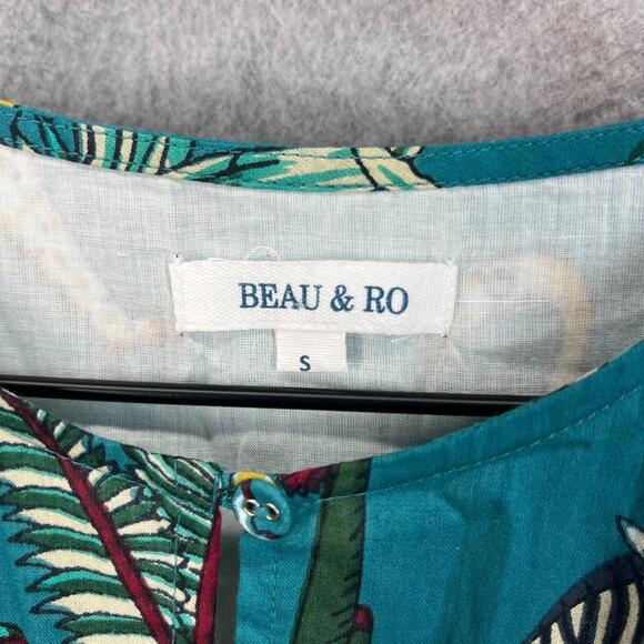 BEAU & RO The Murray Mini Dress in Petite Blue Safari Floral Balloon Size XL - Picture 2 of 10